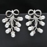 Sparkling Bow & Pearl Drop Earrings - Zircon Embellished Bridal & Wedding Jewelry